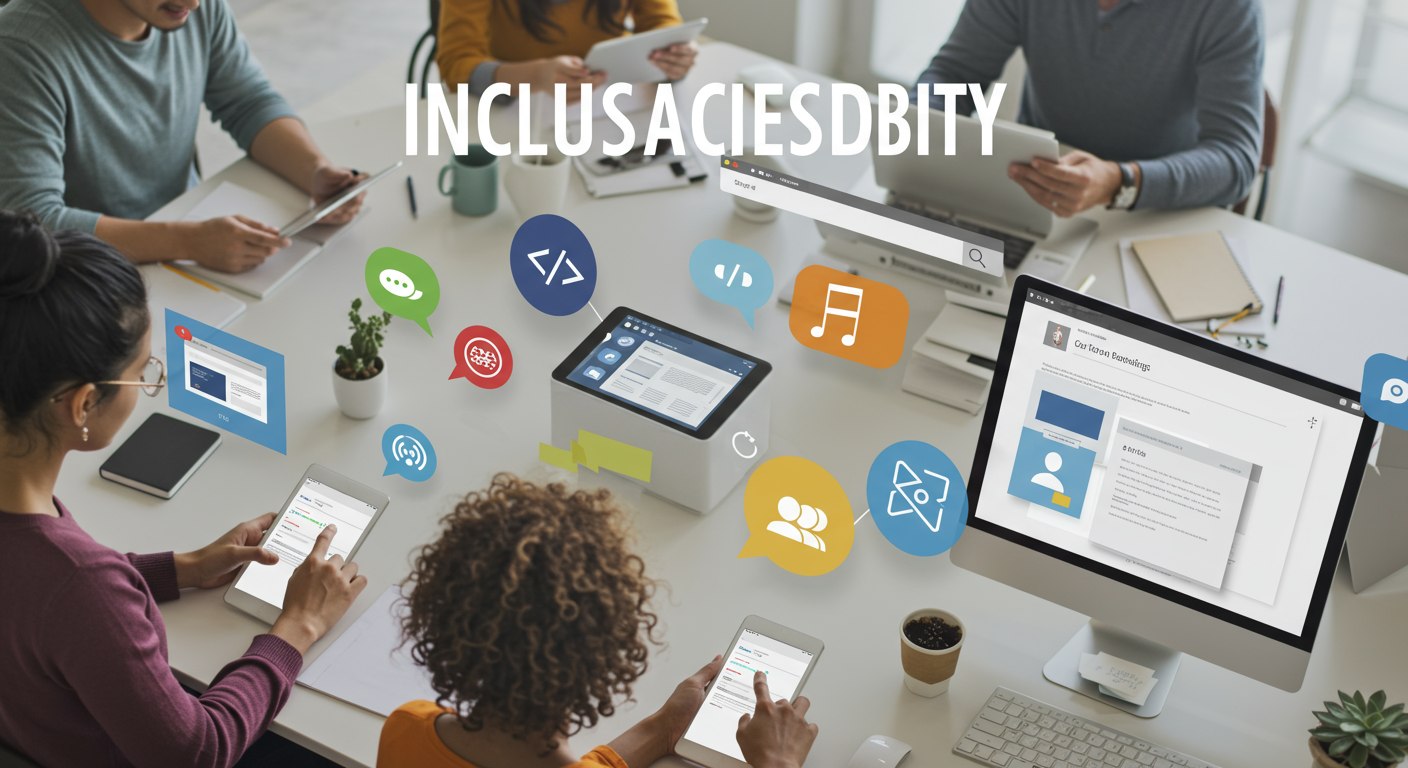 Diverse group of users interacting with accessible digital interfaces